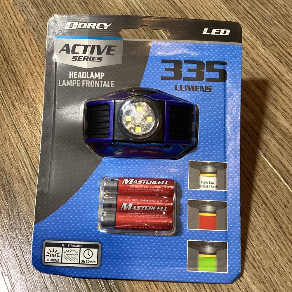 Dorcy LED Headlamp 335 Lumens Active Series Adjustable Elastic Head Band 4 Modes